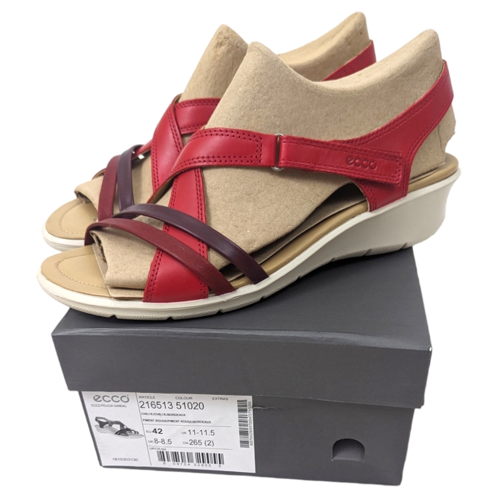 ECCO Leather Felicia Sandals NEW Womens 42 11 11.5 Red Strappy Velcro Closure - Picture 2 of 14
